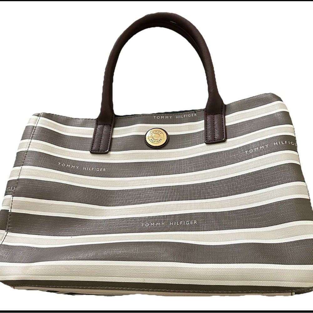 Tommy Hilfiger Tan and Cream Striped Tote